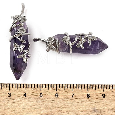 Natural Amethyst Double Terminal Pointed Pendants G-C144-03P-02-1