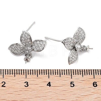 Flower Rhodium Plated 925 Sterling Silver Micro Pave Cubic Zirconia Stud Earring Findings EJEW-B038-18P-1