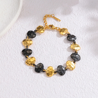 Two Tone Hammered 304 Stainless Steel Bracelets Nuggets Link Chain Bracelets for Women FS-WGBFBF0-02-1