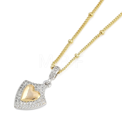 Brass Micro Pave Clear Cubic Zirconia Shield Pendant Satellite Chain Necklaces for Women NJEW-U015-05G-01-1