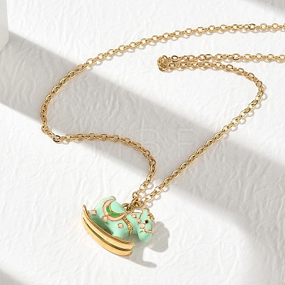 304 Stainless Steel Enamel Rocking Horse Pendant Necklaces for Women NJEW-T022-01A-1