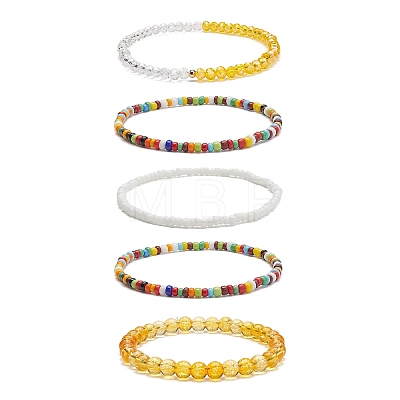 Faceted Glass & Natural Citrine(Dyed & Heated) Stretch Beaded Bracelets Sets BJEW-TA00202-01-1