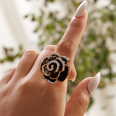 Adjustable Alloy Rhinestone Finger Rings for Women TP7794-3-1
