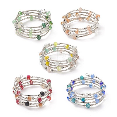 Glass Beads Five Loops Wrap Bracelets BJEW-JB09056-1