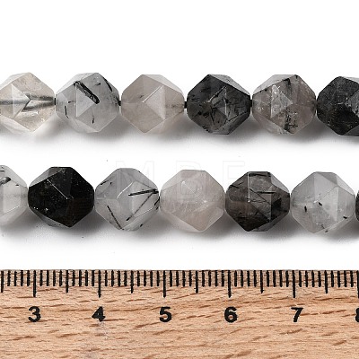 Natural Tourmalinated Quartz/Black Rutilated Quartz Beads Strands G-Z119-A15-03-1