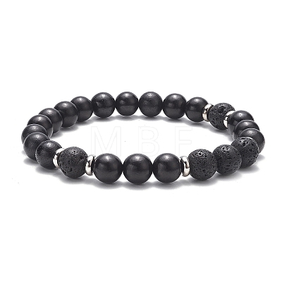 2Pcs 2 Style Natural Rosewood & Lava Rock Round Beaded Stretch Bracelets Set for Women BJEW-JB09381-03-1