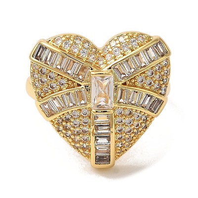 Brass Micro Pave Cubic Zirconia Cuff Rings for Women RJEW-G325-06G-1