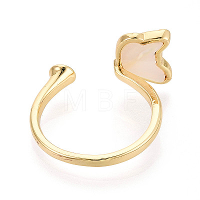 Butterfly Brass Micro Pave Clear Cubic Zirconia & Shell Cuff Rings Setting KK-T079-44G-1