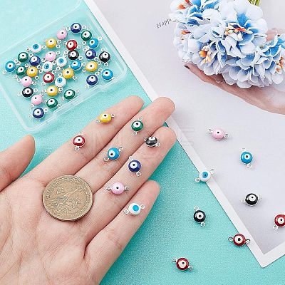 SUPERFINDINGS 48Pcs 8 Colors 925 Sterling Silver Plated Brass Enamel Connector Charms FIND-FH0004-07-1