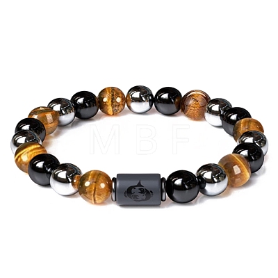 Natural Obsidian & Tiger Eye & Synthetic Hematite Stretch Bracelet PW-WG4576E-23-1