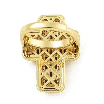 Cross Brass with Cubic Zirconia Open Cuff Rings RJEW-U011-09G-03-1