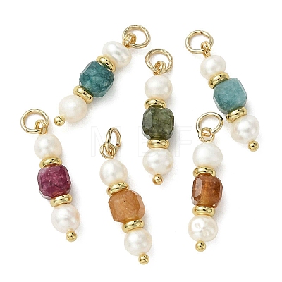 Natural Multicolor Tourmaline & Cultured Freshwater Pearl Pendants PALLOY-JF05307-1