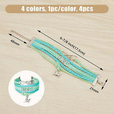 FIBLOOM 4Pcs 4 Colors Imitation Leather Multi-strand Bracelets Set BJEW-FI0001-18-1