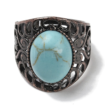 Synthetic Turquoise Oval Adjustable Rings RJEW-K271-06R-24-1