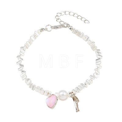 Alloy Acrylic Hot Pink Heart Bowknot Charm Bracelets for Women AL-CBA3C8B-09S-1