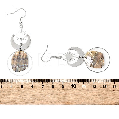 201 Stainless Steel & Natural Paua Shell Pendants Dangle Earrings EJEW-JE07456-02-1