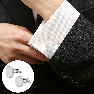 WADORN 2 Pairs 2 Styles Natural Shell Cufflinks for Men FIND-WR0010-95-1