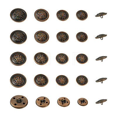 80Pcs 8 Style Brass Shank Buttons BUTT-TA0001-08AB-1