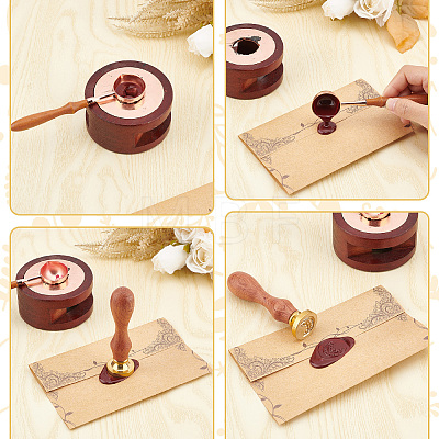 Brass Wax Seal Stamps with Rosewood Handle AJEW-WH0412-0252-1