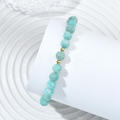 Natural Amazonite & Brass Beads Stretch Bracelets for Women Men BJEW-JB13795-1