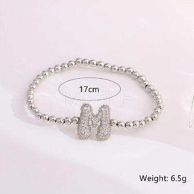 Brass Micro Pave Clear Cubic Zirconia Beaded Stretch Bracelets for Women FS-WG5260F-07-1
