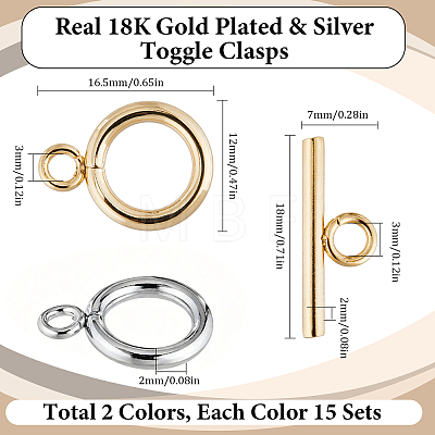 30Sets 2 Colors 304 Stainless Steel Toggle Clasps STAS-SC0021-29-1