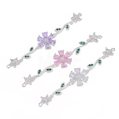 3Pcs 3 Colors Brass Pave Cubic Zirconia Connector Charms KK-TA0008-71S-1
