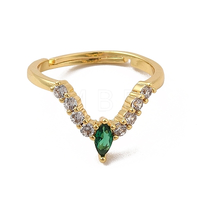 Green Cubic Zirconia Oval Adjustable Ring RJEW-C048-15G-1