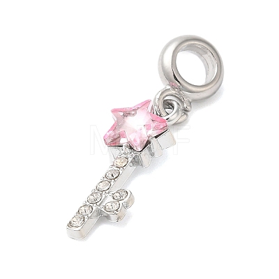 Rack Plating Alloy Light Rose Rhinestone European Dangle Charms PALLOY-S189-41P-1