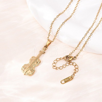 304 Stainless Steel Violin Pendant Cable Chain Necklaces for Men Women NJEW-K308-11G-1