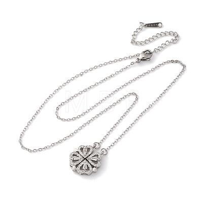 Clover 304 Stainless Steel Rhinestone Pendant Necklaces for Women LS-NJEW-M107-03P-1
