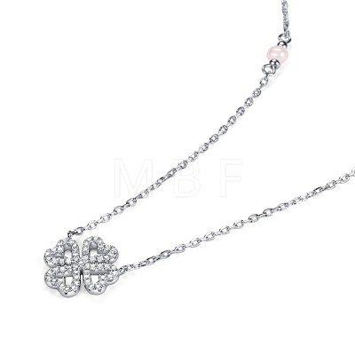 TINYSAND Clover 925 Sterling Silver Cubic Zirconia Pendant Necklaces TS-N339-S-1