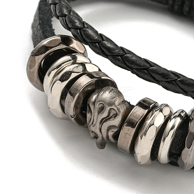 Braided PU Leather & Waxed Cords Triple Layer Multi-strand Bracelets BJEW-P329-10B-AS-1