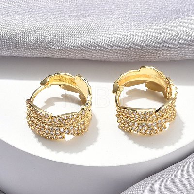 Leaf Brass Micro Pave Clear Cubic Zirconia Hoop Earrings EJEW-C182-06G-1