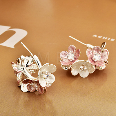 Brass Micro Pave Cubic Zirconia Stud Earrings for Women FS-WG79412-01-1