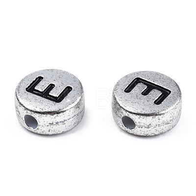 Silver Color Plated Acrylic Horizontal Hole Letter Beads MACR-T009-13-1