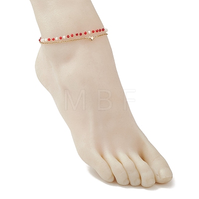 Bohemian Handmade Faceted Rondelle Glass Beaded Chains & 304 Stainless Steel Cable Chain 2-Strand Anklets for Women AJEW-AN00780-1