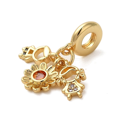 Rack Plating Brass Pave Colorful Cubic Zirconia European Dangle Charms KK-P279-44G-1