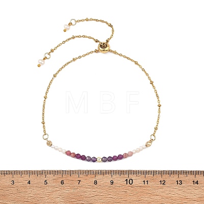 Adjustable Natural Ruby & Amethyst & Rhodonite & Non-magnetic Synthetic Hematite Cultured Freshwater Pearl Beads Satellite Chains Slider Bracelets BJEW-JB14095-01-1