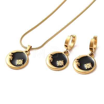 Moon & Flower Golden 304 Stainless Steel Jewelry Set with Enamel SJEW-H306-02G-02-1