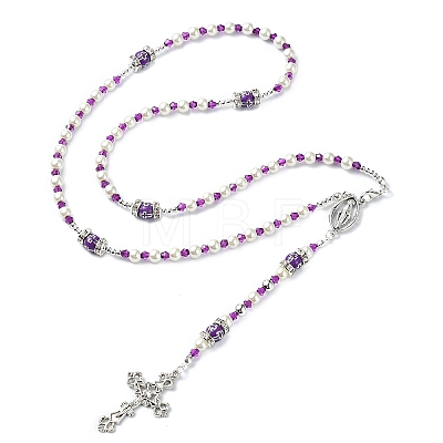 Cross & Virgin Mary Alloy Rosary Bead Necklaces NJEW-JN05123-04-1