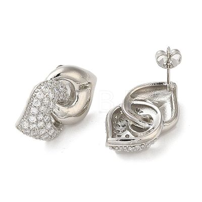 Interlocking Heart Rack Plating Brass Micro Pave Cubic Zirconia Stud Earrings for Women EJEW-O001-04P-1