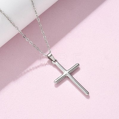 304 Stainless Steel Cross Pendant Cable Chain Necklaces NJEW-S442-05P-1