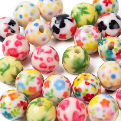 30Pcs 6 Style Opaque Printed Acrylic Beads MACR-FS0001-12-1