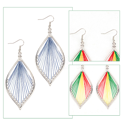 ANATTASOUL 3 Pair 3 Color Bohemia Woven Leaf Dangle Earrings EJEW-AN0001-14-1