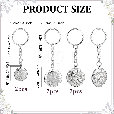 6Pcs 3 Styles Stainless Steel Pattern Locket Pendant Keychains KEYC-ME0001-17B-1