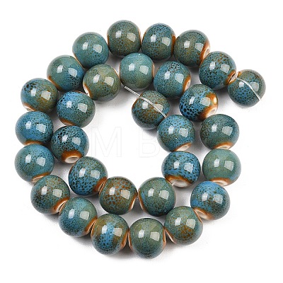 Handmade Fancy Antique Glazed Porcelain Ceramic Round Beads Strands PORC-L019-13mm-09-1