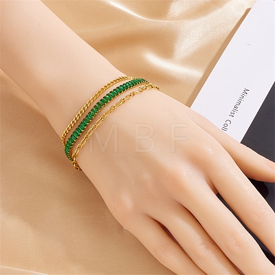 Golden 304 Stainless Steel Triple Layer Multi-strand Bracelets BJEW-C045-01C-G-1