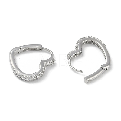 Clear Cubic Zirconia Heart Hoop Earrings EJEW-L292-010P-1