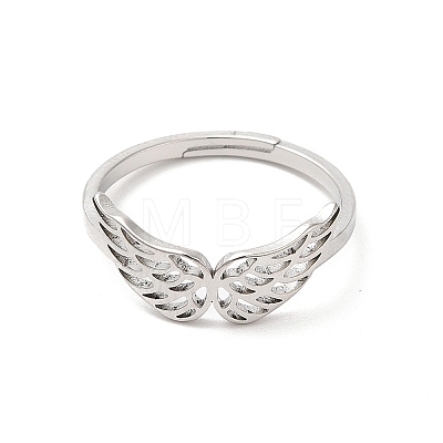 304 Stainless Steel Hollow Wings Adjustable Ring for Women RJEW-L107-033P-1